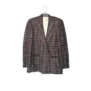 Vintage Plaid Light Academia Preppy Office Work Career Silk Blazer Size 4